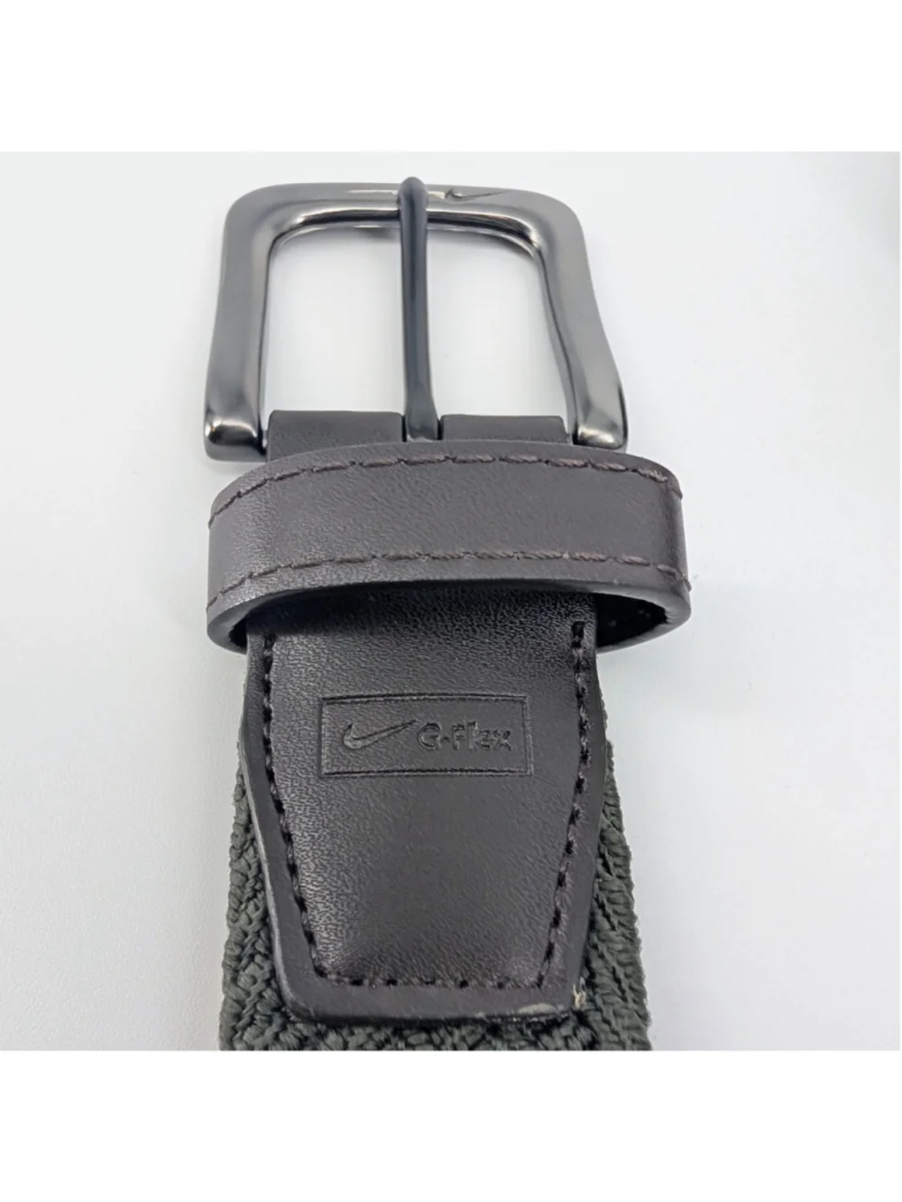 Nike G-Flex Golf Belt Mens M 36-38 Army Green Gray Woven Stretch Braided Swoosh